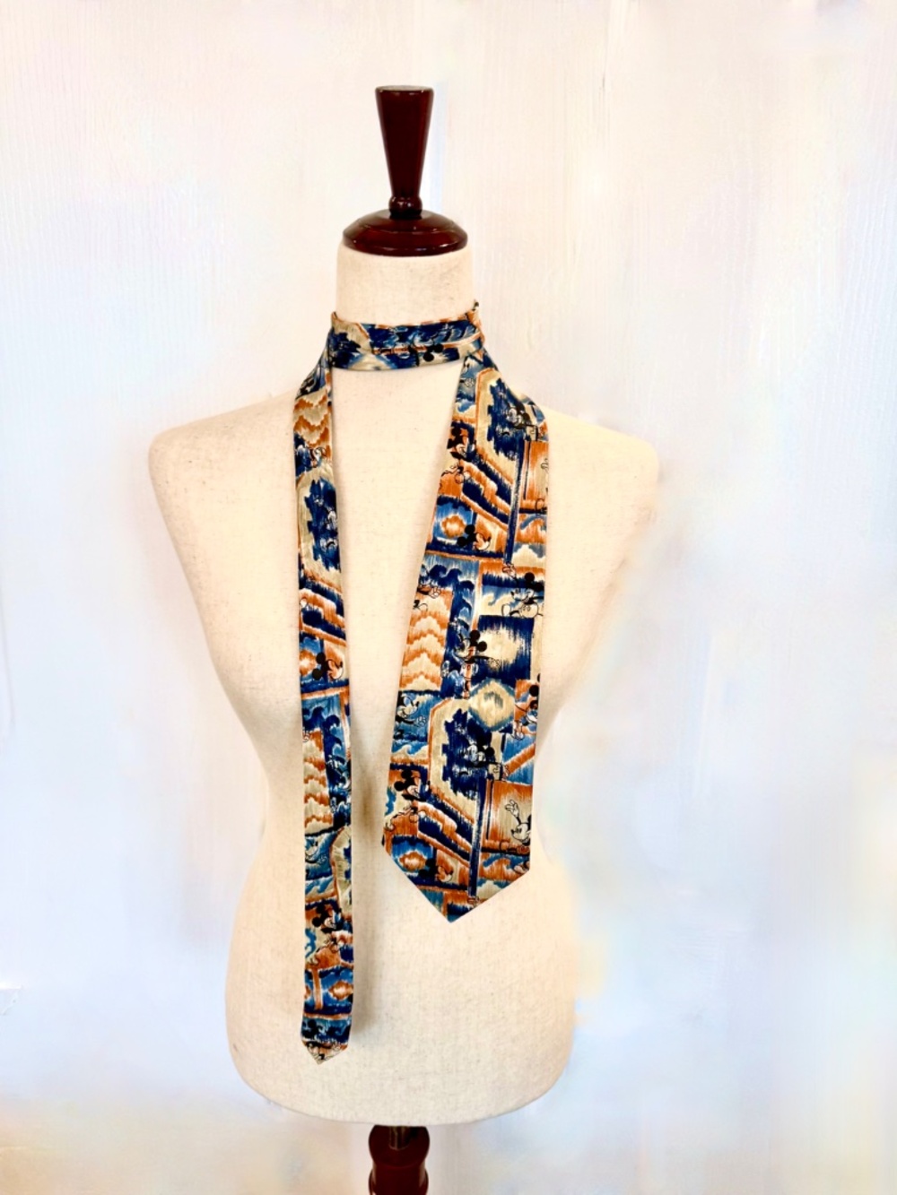 Disney Mickey Mouse Tie, Blue & Orange, Tropical Batik Very Subtle Mouse Pattern